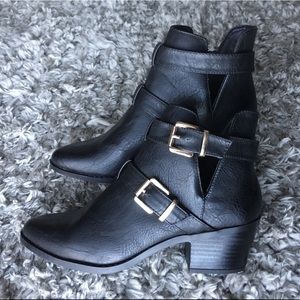 Forever 21 Black Ankle Booties w/cutouts, buckles
